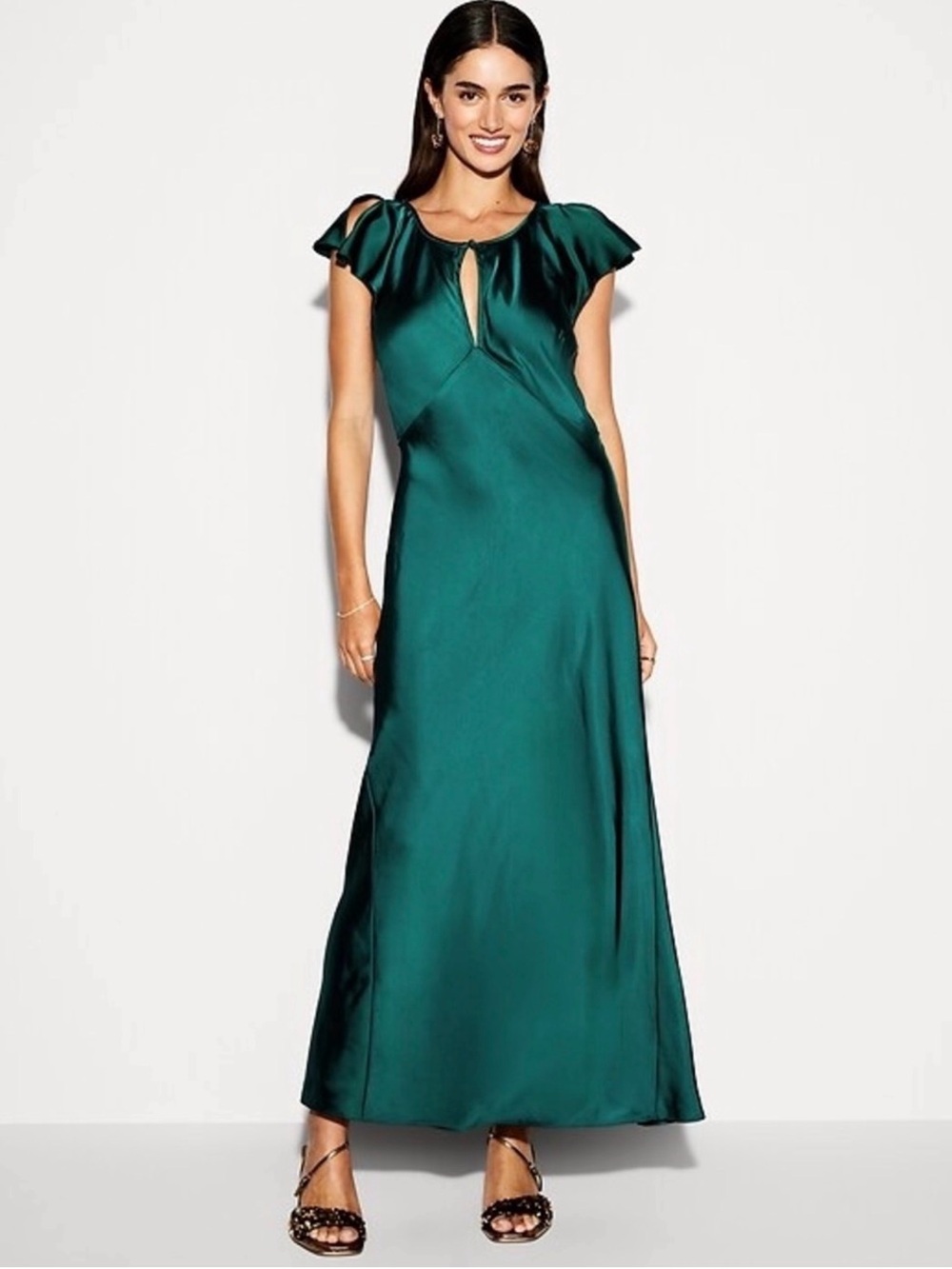 The Occasion by Old Navy Flutter Sleeve Keyhole Satin Maxi Dress - Jet Stream